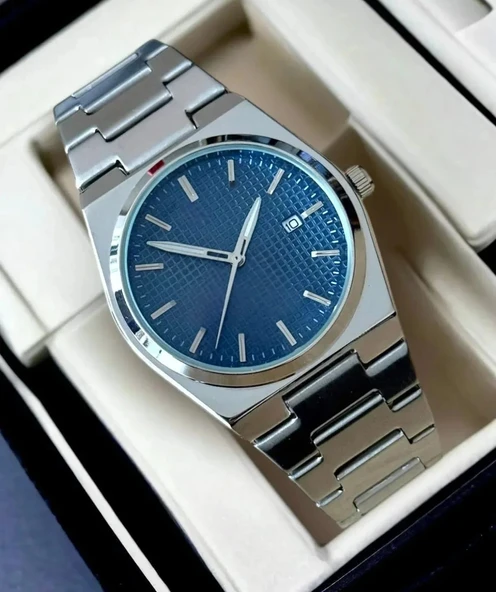 Gümüş Çelik Kordon Erkek Kol Saati Takvimli Lacivert Kadran Özel Kutulu - 3