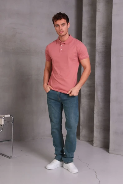 Erkek Slim Fit Pamuklu Yumuşak Doku Nefes Alan Kumaş Yakalı Tişört ürün görseli 1