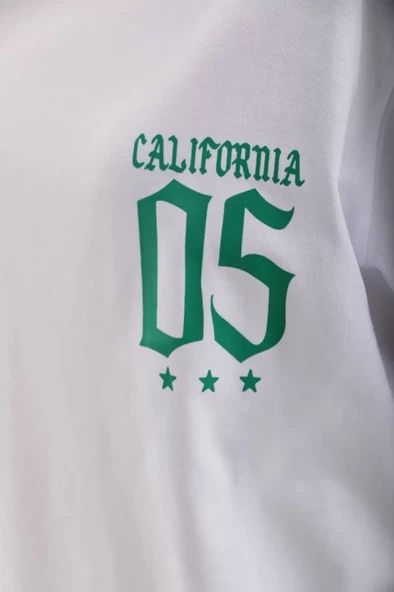 Unisex Baskılı Oversize T-Shirt - Beyaz - Resim 3