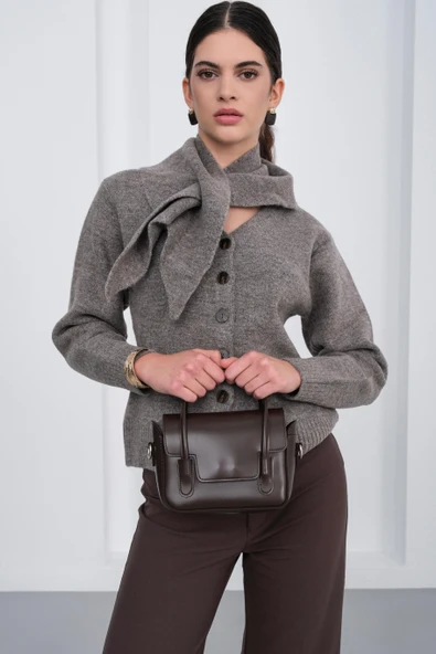 Retro Kutu Model El ve Çapraz Çanta Kahve - Resim 2