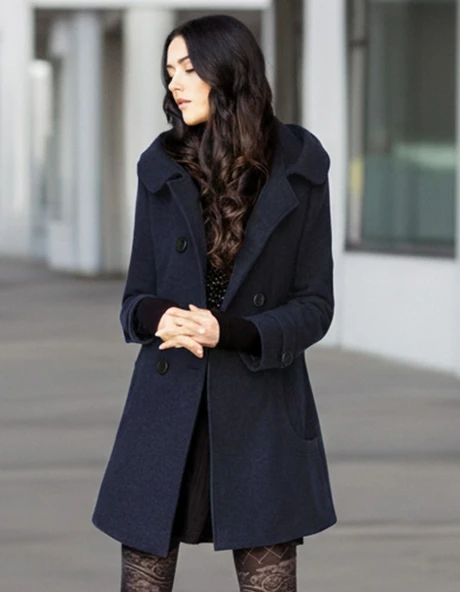 Yaka Detaylı Büyük Düğmeli Kaşe Kaban ürün görseli 1