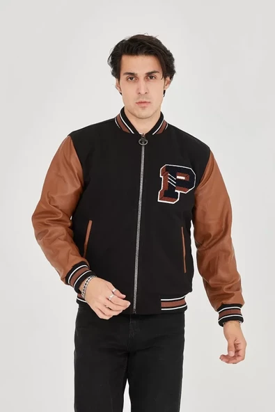 Erkek İçten Elyaf Ve Astarlı Kolları Suni Deri Ceket - Kahverengi ürün görseli