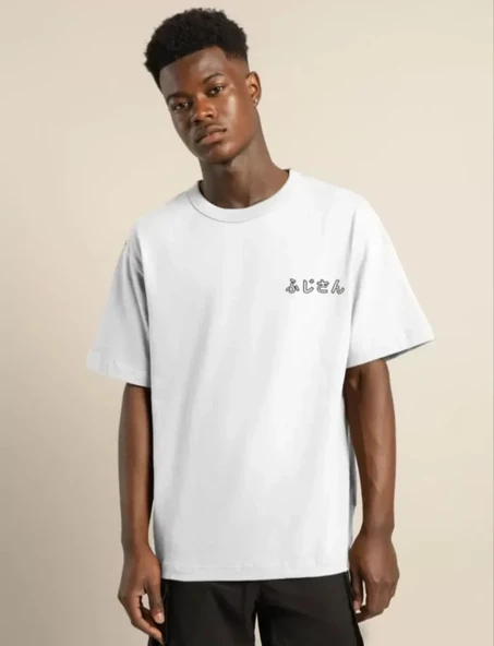 Unisex Bisiklet Yaka Baskılı Oversize T-Shirt - Beyaz ürün görseli 1