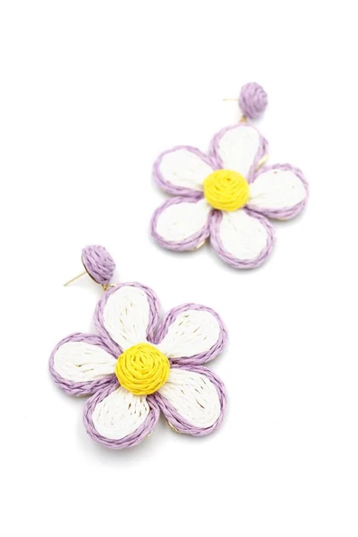 Kumaş Papatya Küpe - Mor - Resim 2