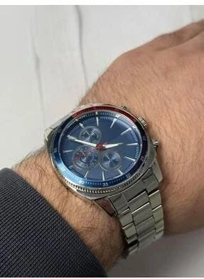 Erkek Kol Saati Gümüş Kordon (Mavi  Kadran)