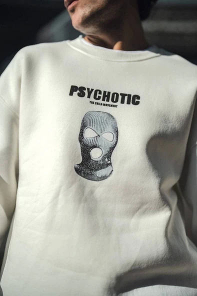 Kışlık Bisiklet Yaka Baskılı SweatShirt - Beyaz ürün görseli 1