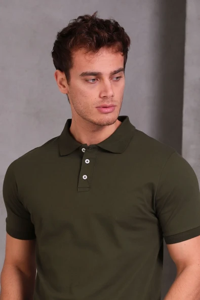 Erkek Slim Fit Pamuklu Yumuşak Doku Nefes Alan Kumaş Yakalı Tişört - Resim 2