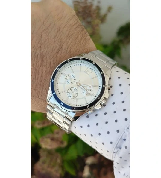 Gümüş Çelik Kordon Erkek Kol Saati Takvimli Beyaz Kadran Özel Kutusunda - 2