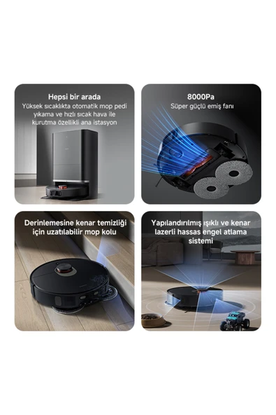 Robot Vacuum X20 Max Akıllı Robot Süpürge ve Mop - 8000Pa Siyah(Xiaomi Türkiye Garantili) - Resim 3