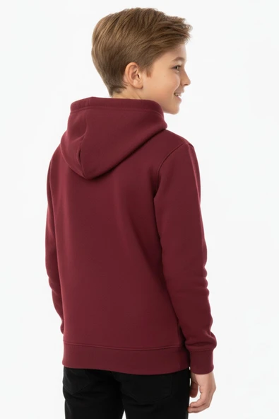 Erkek Çocuk Bordo Kapüşonlu Cepli 3 İplik  Sweatshirt BGL-ST05002 - Resim 3