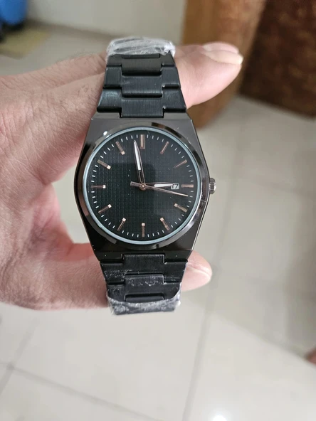 Siyah Çelik Kordon Erkek Kol Saati Takvimli Siyah Kadran Özel Kutusunda - 5