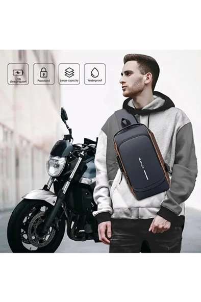 Usb Şarj Girişli Tek Kol Omuz Çanta Erkek Kadın Çapraz Askılı Kilitli Bel Göğüs Günlük El Çantası - Resim 2