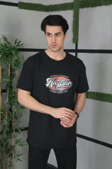 Unisex Baskılı Oversize T-Shirt - Siyah - Resim 3