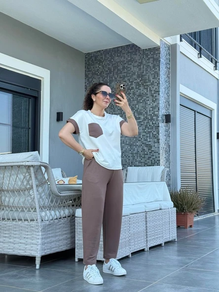 Kadın Kristal Kumaş Garnili Cep Detaylı Ikili Takım ürün görseli 1