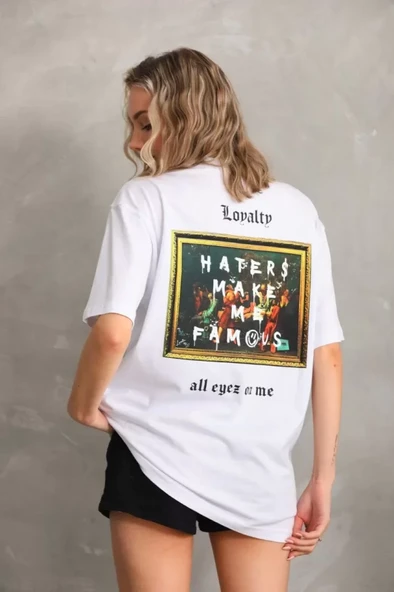 Unisex Baskılı Oversize T-Shirt - Beyaz - Resim 2