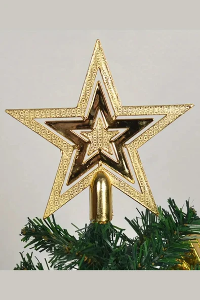 Vintage Altın Simli Yıldız Noel Ağacı Süsü | 20 cm Retro Parlak Ağaç Tepe Süsü / Dekoratif Yılbaşı Süsleme - Resim 2