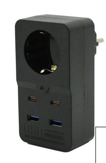 TERMAL AKIM KORUMALI 1XPRİZ 2X USB 2X TYPE-C DUVAR TİPİ PRİZ SİYAH 10A 2500W ürün görseli