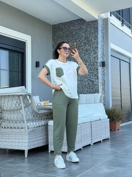 Kadın Kristal Kumaş Garnili Cep Detaylı Ikili Takım - Resim 4