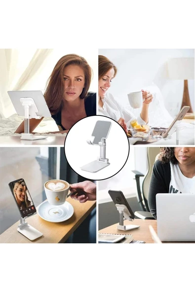 Katlanabilir Yükseklik Ayarlı Tablet Telefon Standı – 360° Döner, Taşınabilir, Ofis ve Ev Kullanımına Uygun - Resim 4