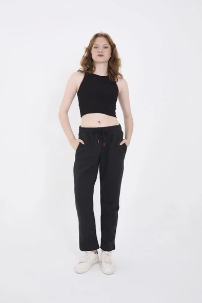 Unisex Üç İplik Basic Eşofman Pantolon - Antrasit - Resim 2