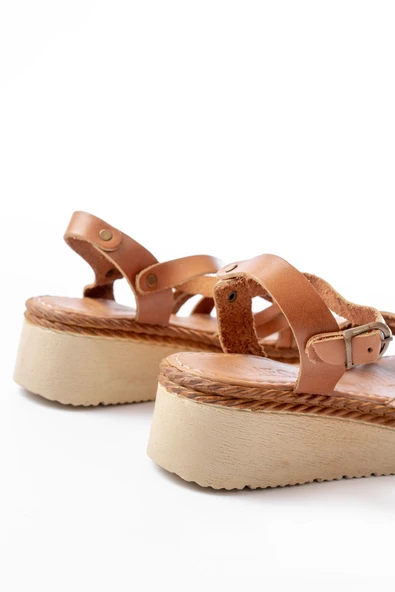 730-037 Taba Ayna Hakiki Deri Ortopedik Taban Kadın Sandalet - 5