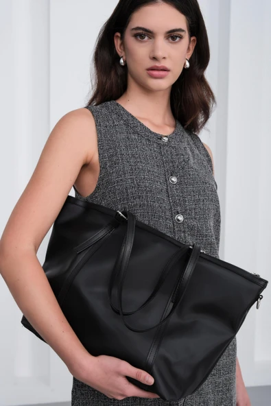 Çift Askılı Omuz Çantası Siyah - Resim 6