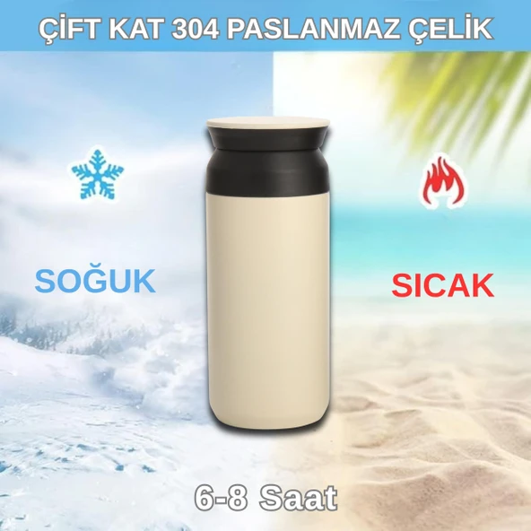 Paslanmaz Çelik Bardak Mug Termos 350 ml  Çift Katmanlı, Sızdırmaz Kapaklı - Resim 3