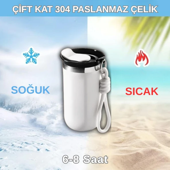 350 ml Paslanmaz Çelik Bardak Termos, Çift Katmanlı, Sızdırmaz Kapaklı - Resim 4
