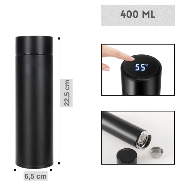 Çelik Dijital Led Sıcaklık Göstergeli Akıllı Termos Matara 400 ml - Resim 2