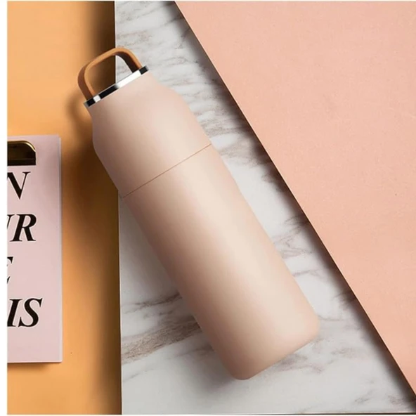 Paslanmaz Çelik Bardak kapaklı, Tutacaklı, Mat Gövdeli Termos 400 ml - Resim 7