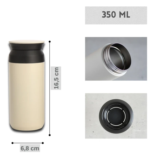 Paslanmaz Çelik Bardak Mug Termos 350 ml  Çift Katmanlı, Sızdırmaz Kapaklı - Resim 2