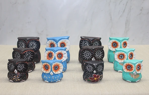 Ahşap 3'lü Baykuş Seti Model 5 ürün görseli 1