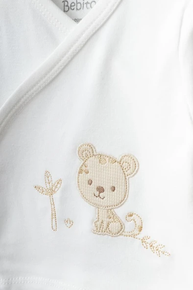 Bebitof %100 Pamuk Balonlu Tavşan Desenli 5 Parça Yenidoğan Hastane Çıkışı Zıbın Seti BBTF.KRM.20119.15 - Resim 4