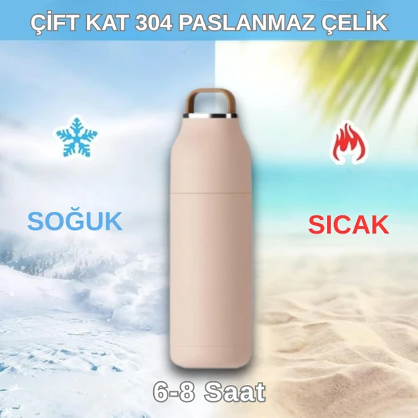 Paslanmaz Çelik Bardak kapaklı, Tutacaklı, Mat Gövdeli Termos 400 ml - Resim 2
