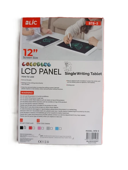 LCD Panel Yazı Tableti 12 inç BTB-5 Smart Child Lock LCD Panel Single Writing Tablet - Resim 4