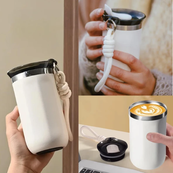 350 ml Paslanmaz Çelik Bardak Termos, Çift Katmanlı, Sızdırmaz Kapaklı - Resim 5