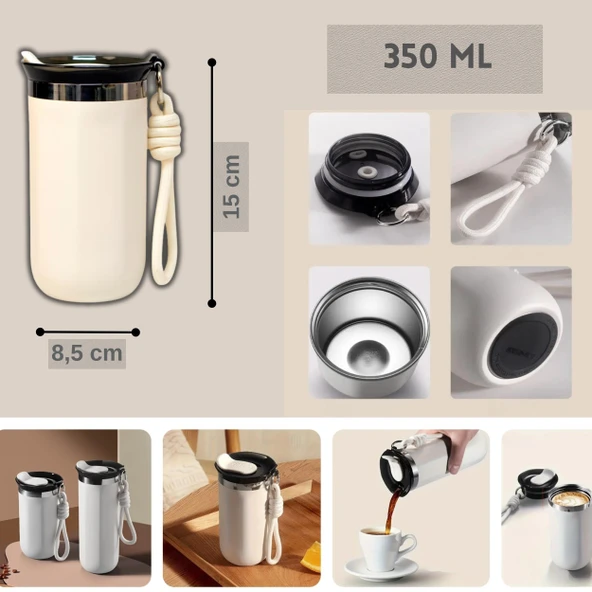 350 ml Paslanmaz Çelik Bardak Termos, Çift Katmanlı, Sızdırmaz Kapaklı - Resim 2