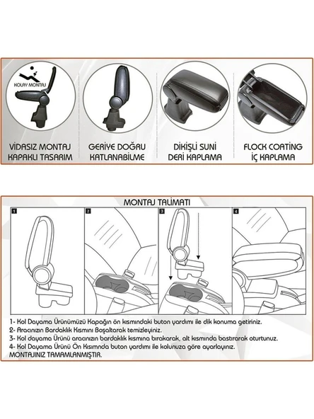 Renault Megane 2 Araca Özel Kol Dayama Kolçak Siyah 2003-2011 arası modellere uyumlu Niken - Resim 3