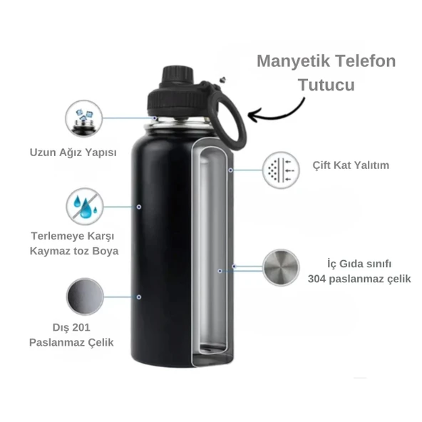 Paslanmaz Çelik Termos 780 ml-Manyetik Telefon Tutuculu - Resim 10