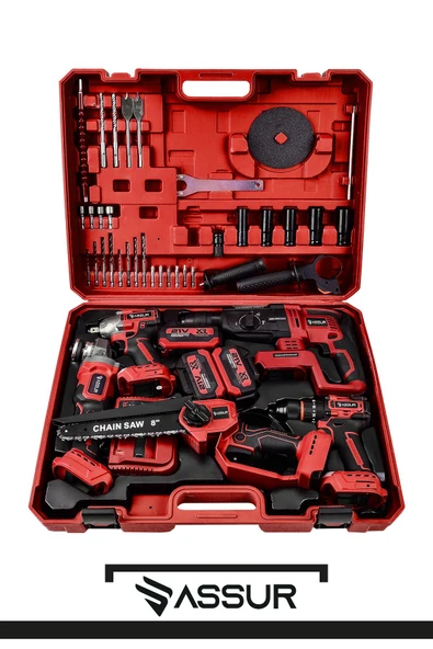Assur 21V Darbeli Kömürsüz 5'li Set Kırıcı Delici Hilti - Somun Sıkma Sökme - Testere - Matkap Vidalama - Taşlama - Resim 2