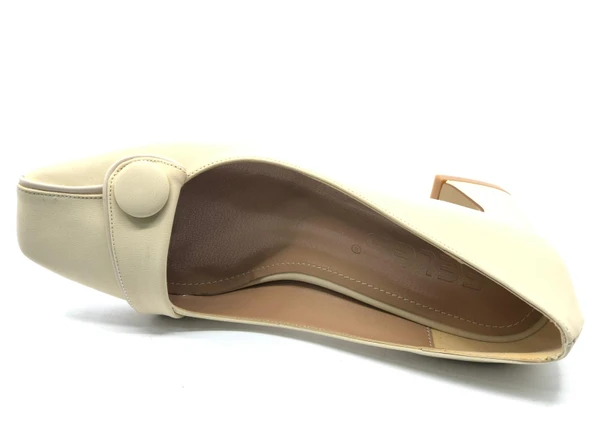 Feles Düğme Detaylı Küt Burun Topuklu Kadın Ayakkabı - Resim 7