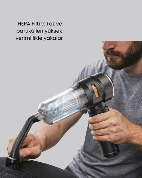 HEPA Filtreli Sessiz Çalışan Kablosuz Şarjlı Mini Süpürge - Resim 4