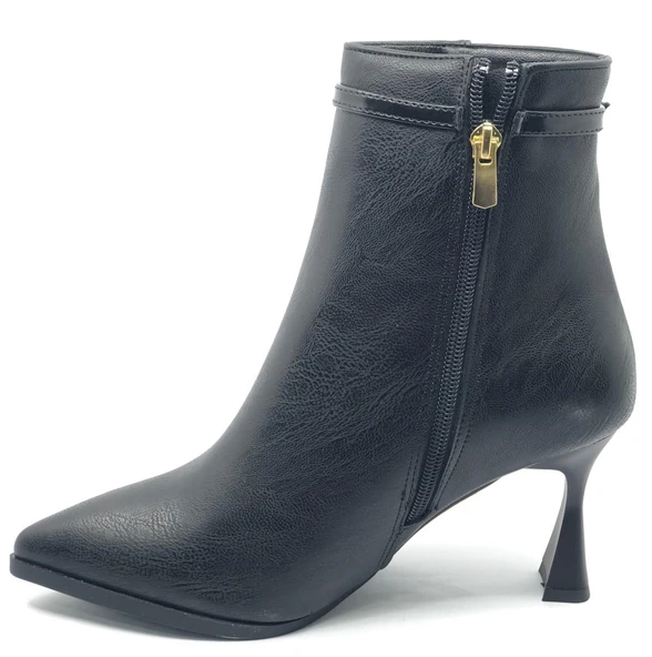 Feles Yanı İnce Taş Tokalı Klasik Sivri Burun Topuklu Kadın Bot - Resim 4