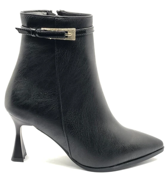 Feles Yanı İnce Taş Tokalı Klasik Sivri Burun Topuklu Kadın Bot - Resim 2