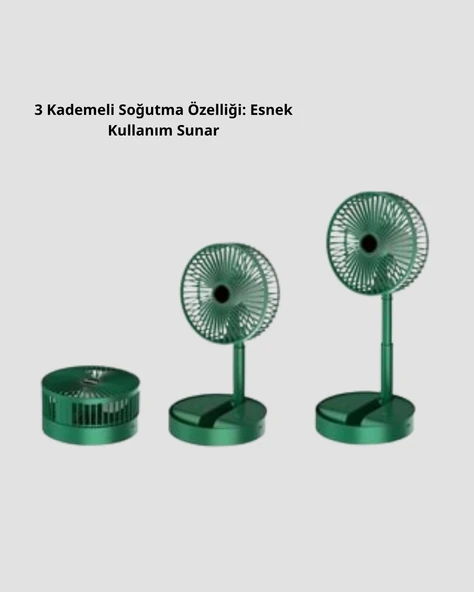 Şarjlı Katlanabilir Mini Fan – 3 Kademe Hız Ayarı, Taşınabilir Tasarım - Resim 4
