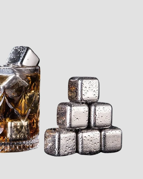 Paslanmaz Çelik Metal Buz Küpü Seti Sulandırmadan Soğutma ve Klips Dahil - Resim 2