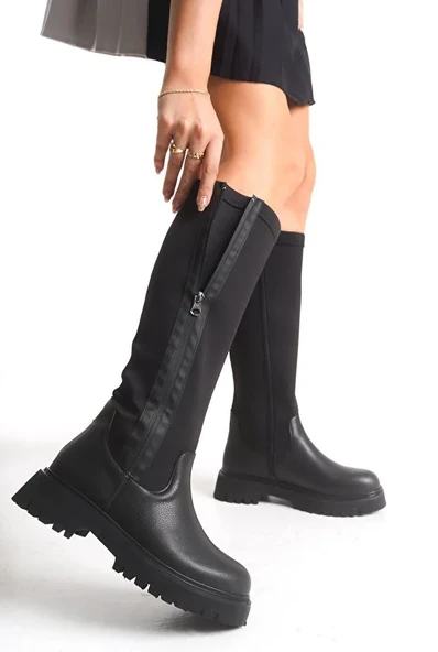 Feles Binici Düz Taban Streç Çift Fermuarlı  Kadın Çizme ürün görseli