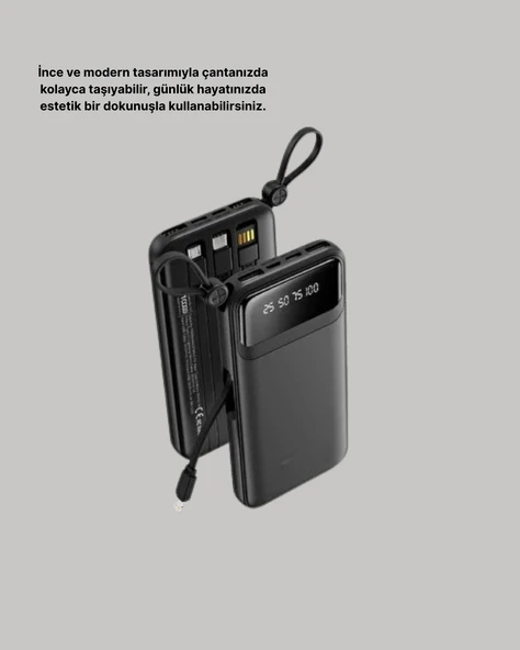 20.000 mAh 4 Çıkışlı LED Göstergeli Hızlı Şarj Powerbank - Resim 2