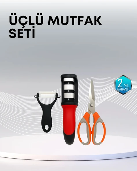 Çok Fonksiyonlu Mutfak Makas Seti – 3 Makas, Bileyici ve Soyacak Dahil ürün görseli