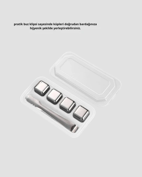 Paslanmaz Metal Buz Küpleri Seti Klipsli Sulandırmadan Soğutma Özellikli - Resim 3